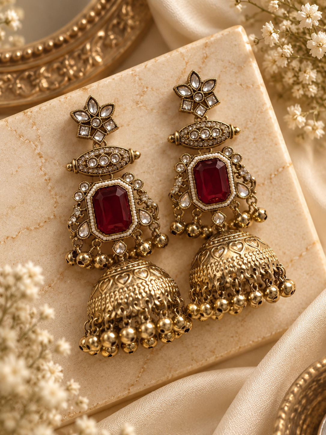 Kohinoor Maroon Kashmiri Jhumkas