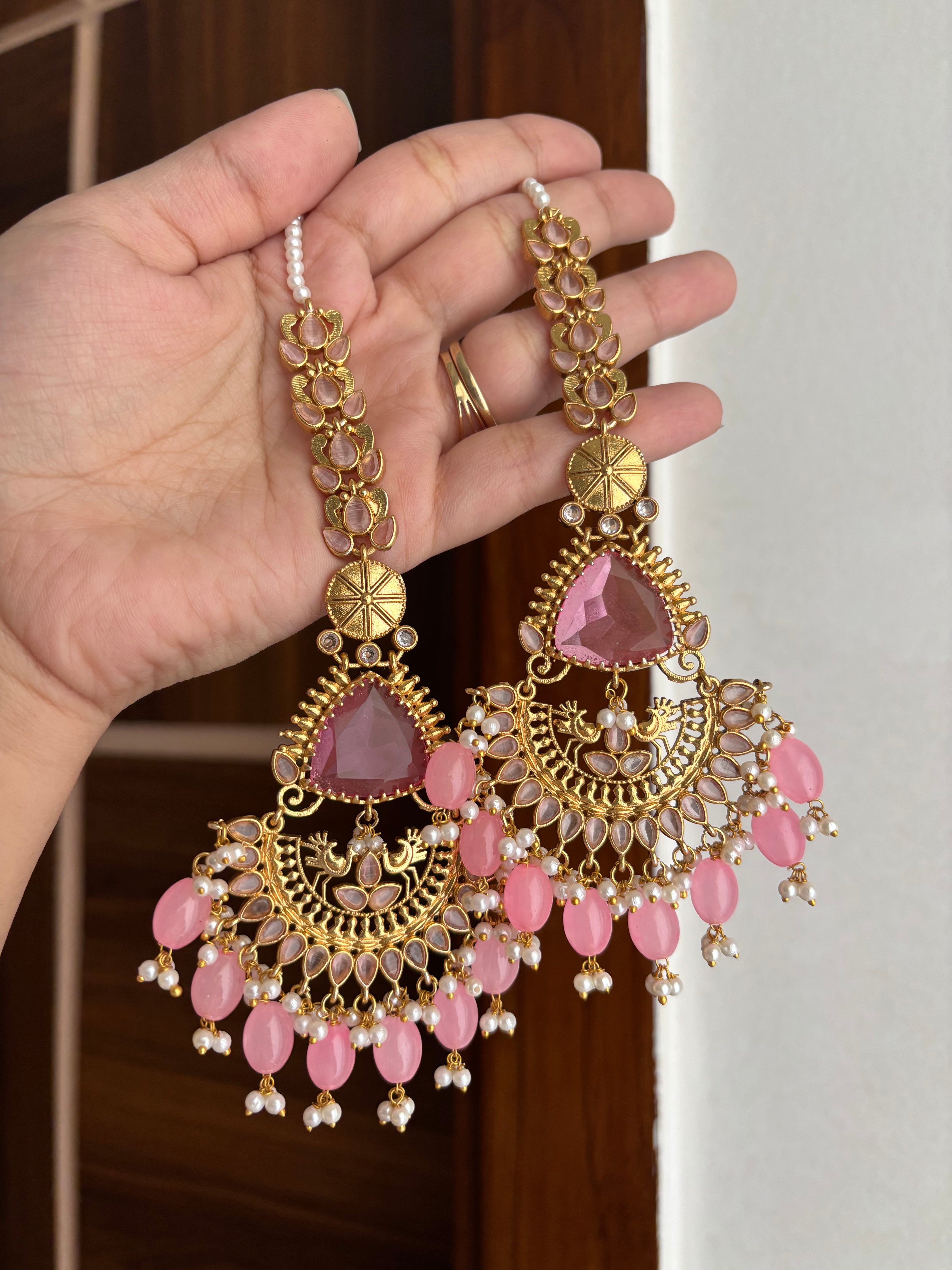 Safeena Statement Earrings With Ear Sahara (Pink)