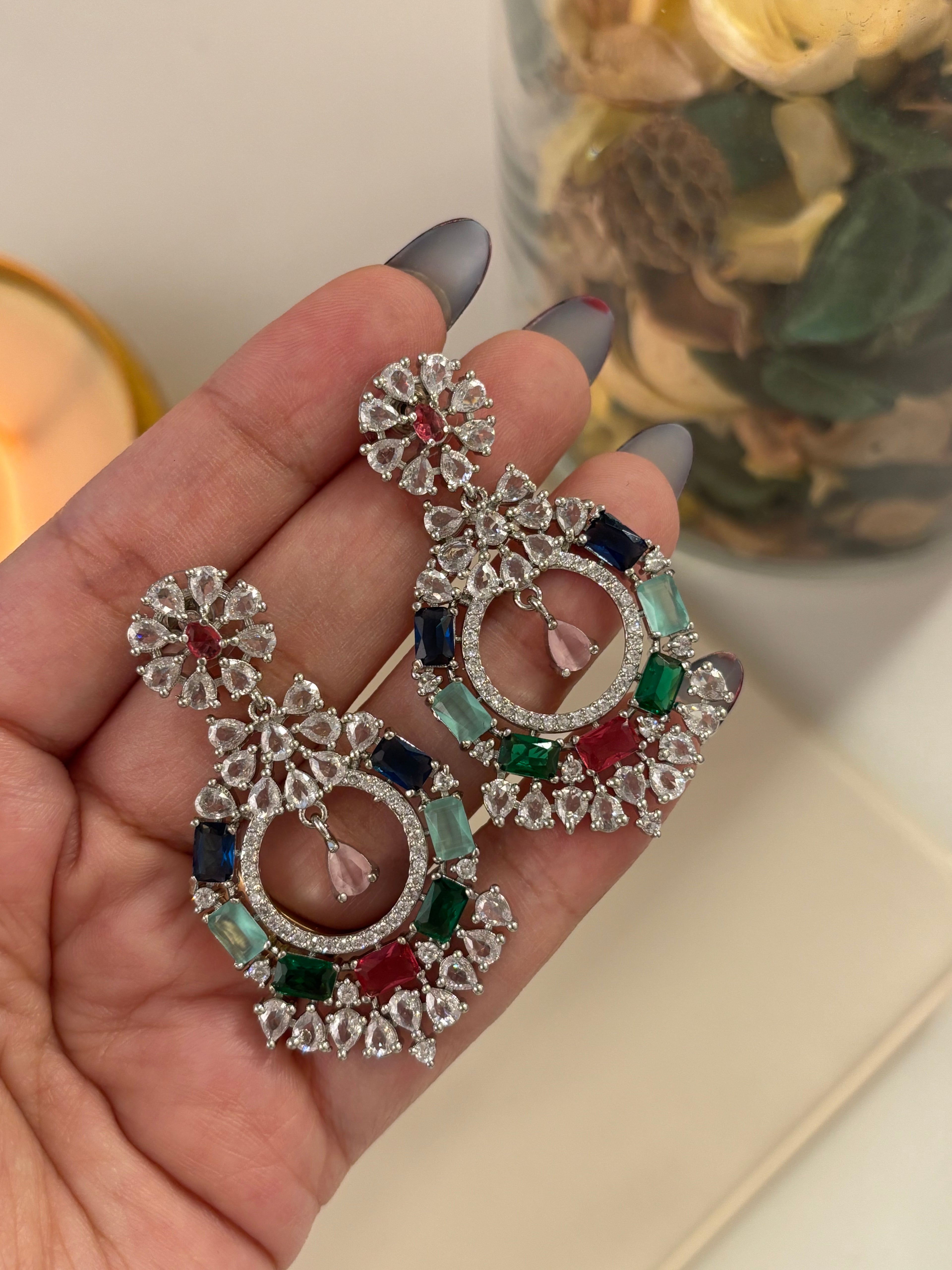 American Diamond Dazzling Earrings (Multi)