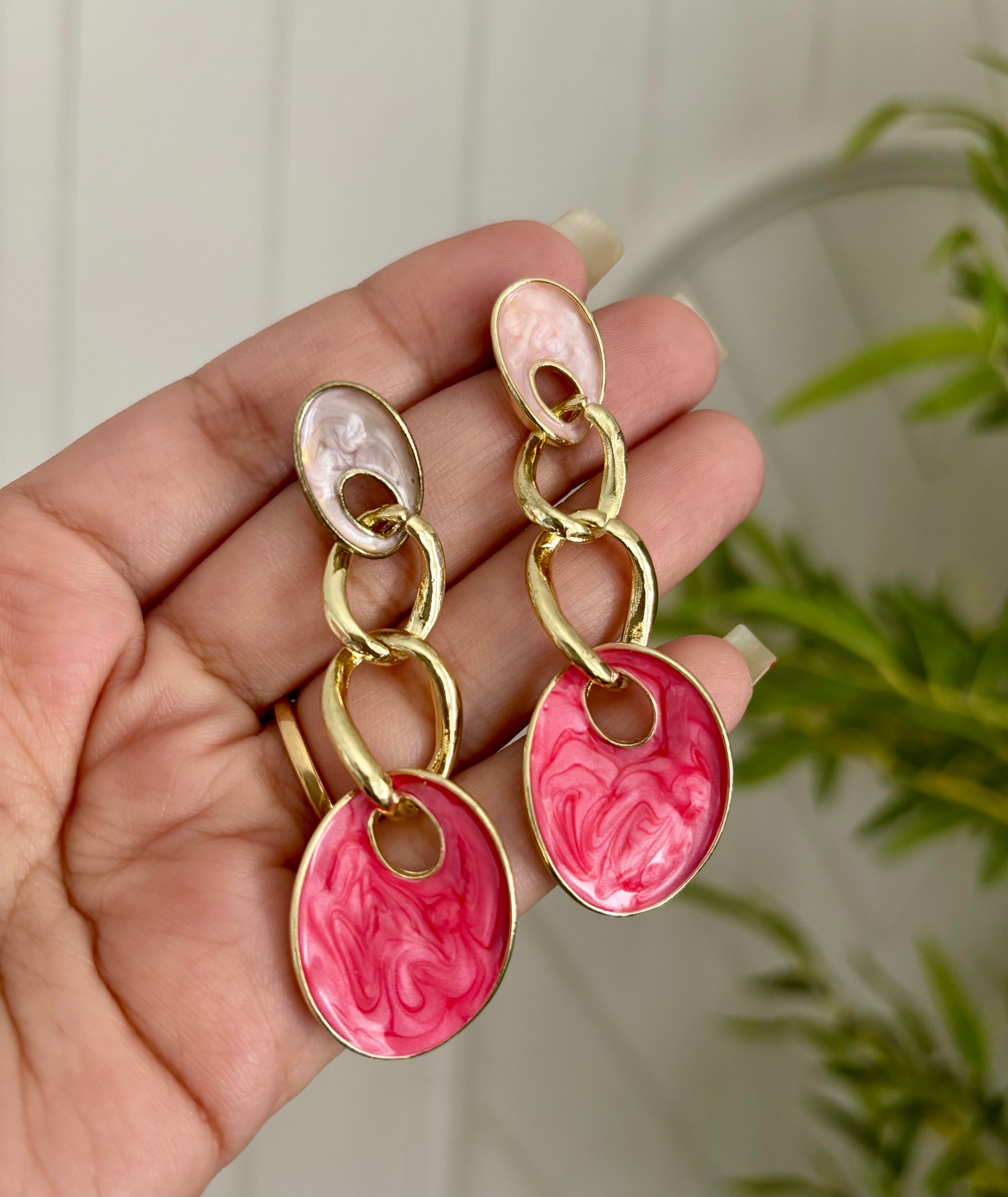 Pink Long Rings Earrings