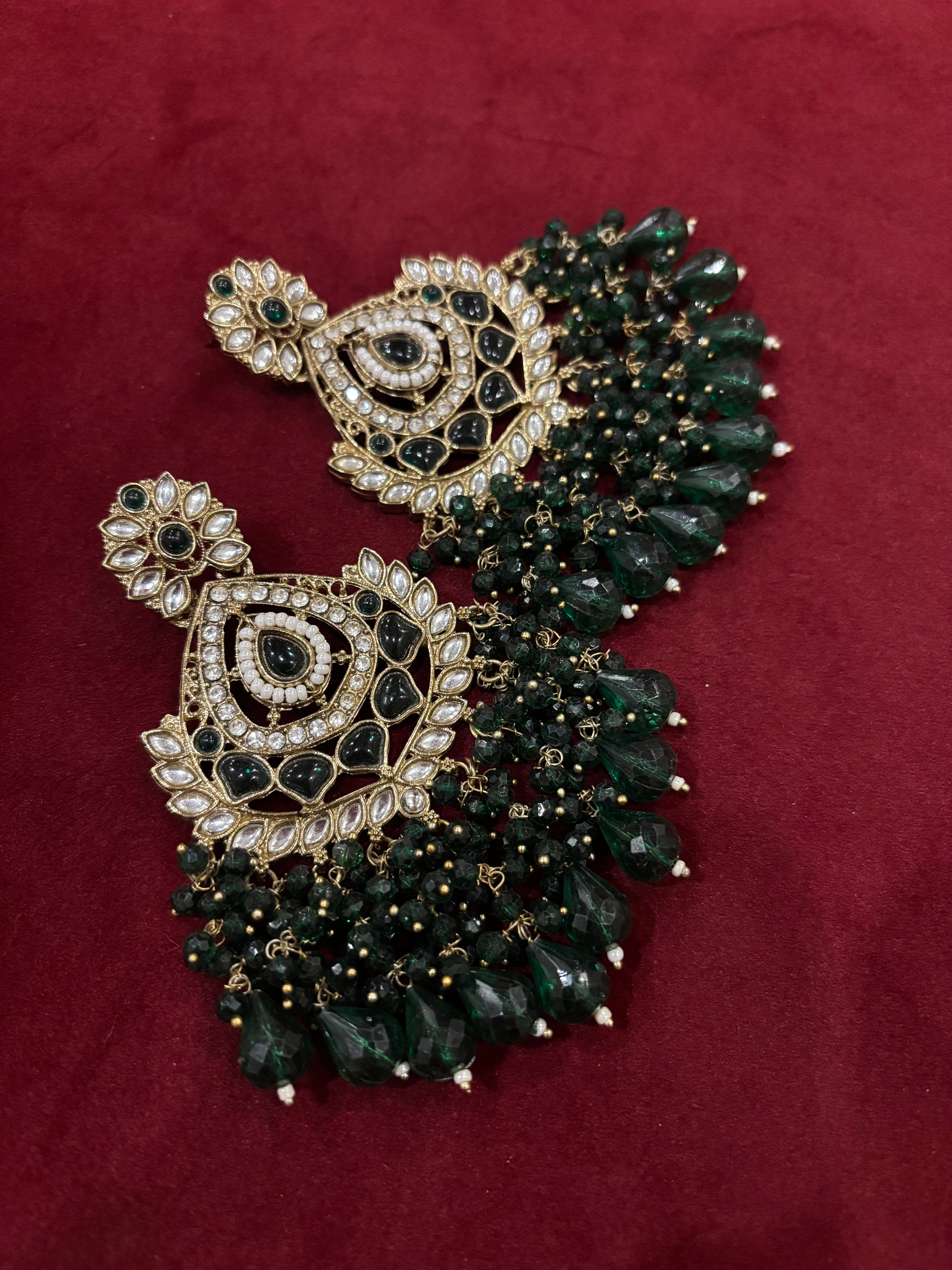 Dark Green Kundan Touch Earrings