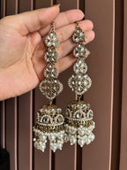 High Quality Designer Pearl Touch Kundan Jhumkas With Sahara