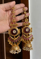 Tara Brass Heavy Look Jhumkas With Sahara (Ruby)
