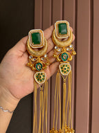 Jasleen Long Green Kashmiri Statement Earrings