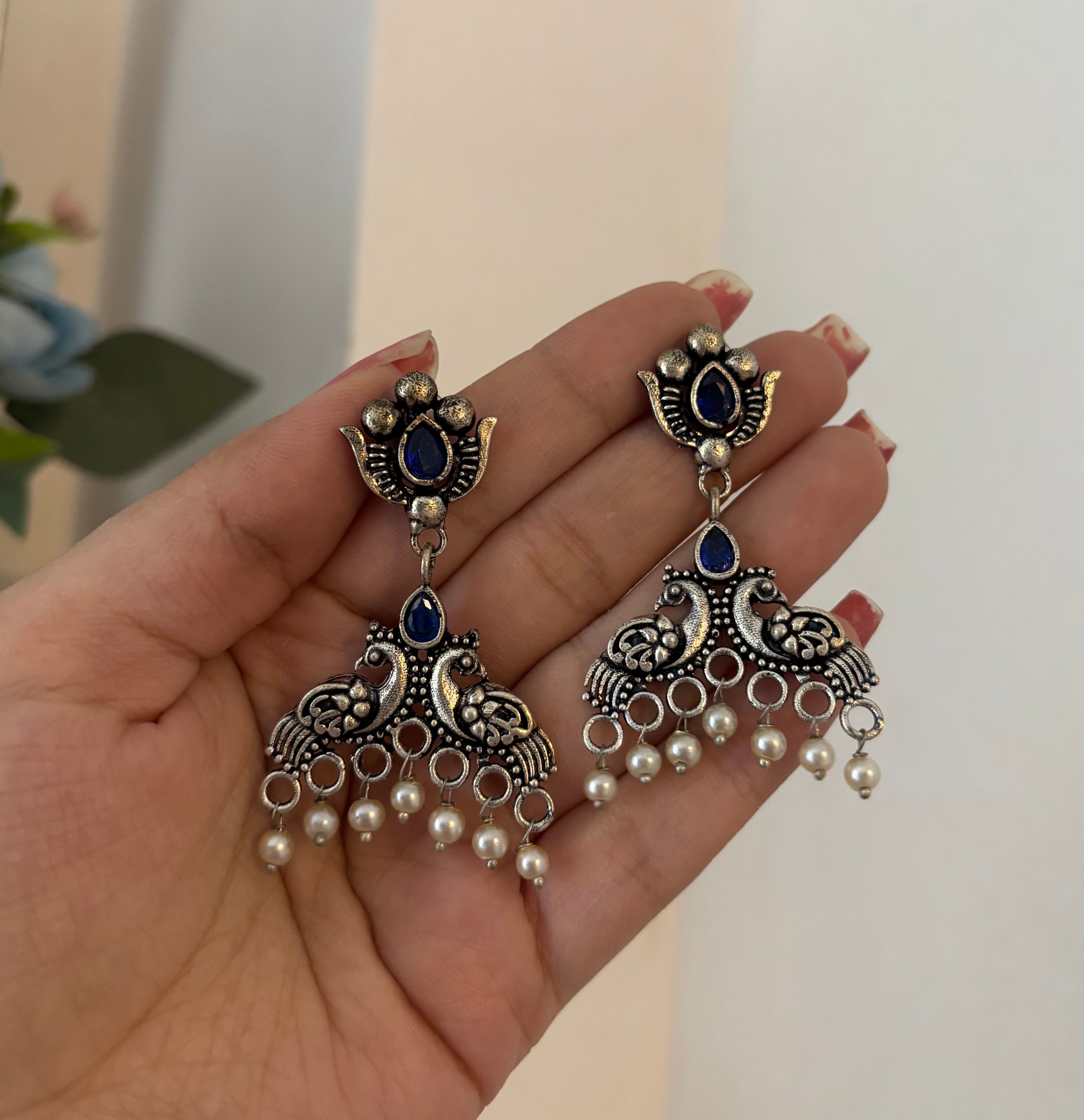 Peacock German Silver Earrings