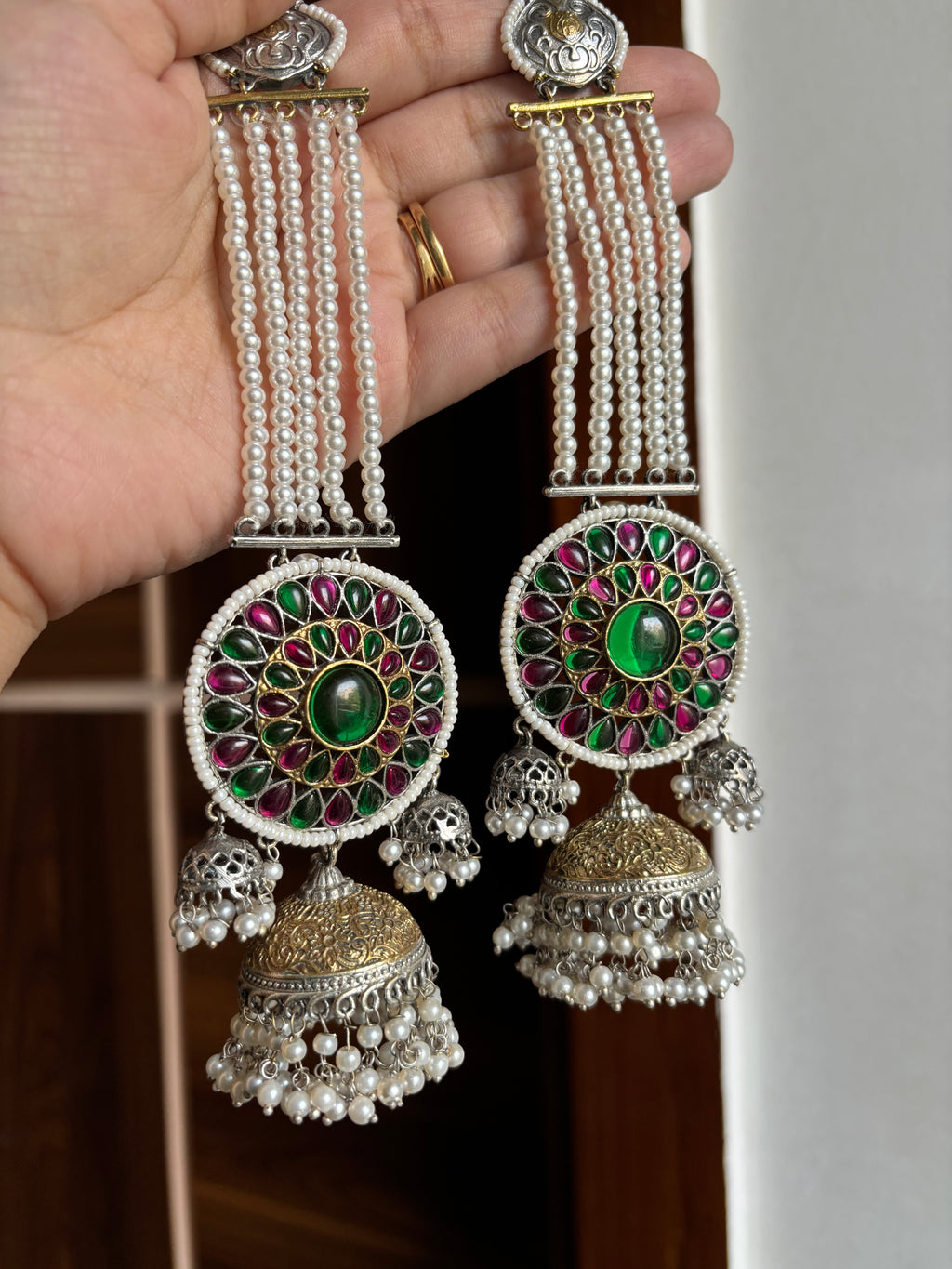 Gurpreet Dual Tone Jhumke With Sahara (Ruby/Green)