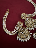 High Quality Designer Kundan Mang Tikka & Earrings With Side Layers