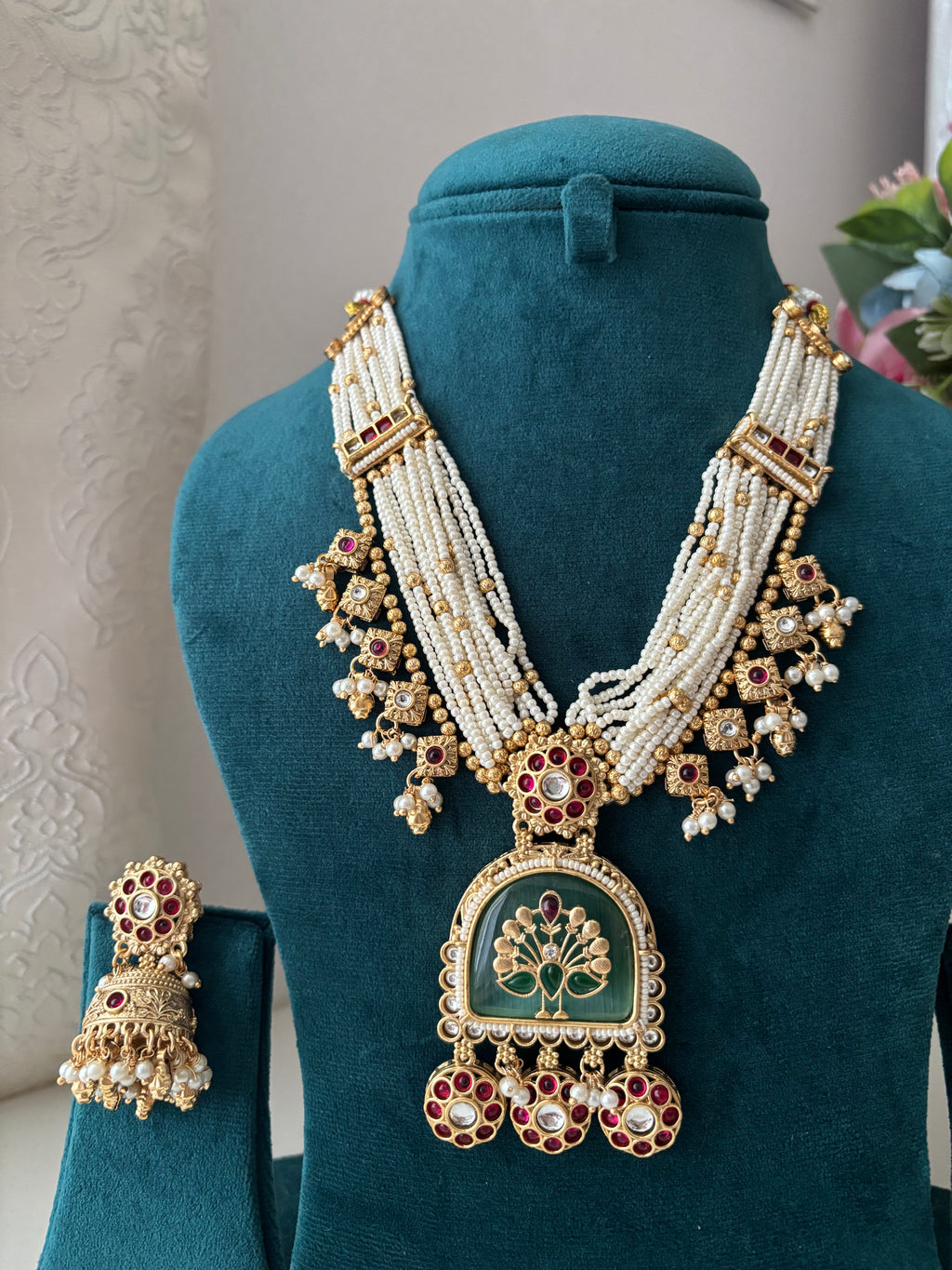Heritage Necklace With Jhumkas ( Turquoise)