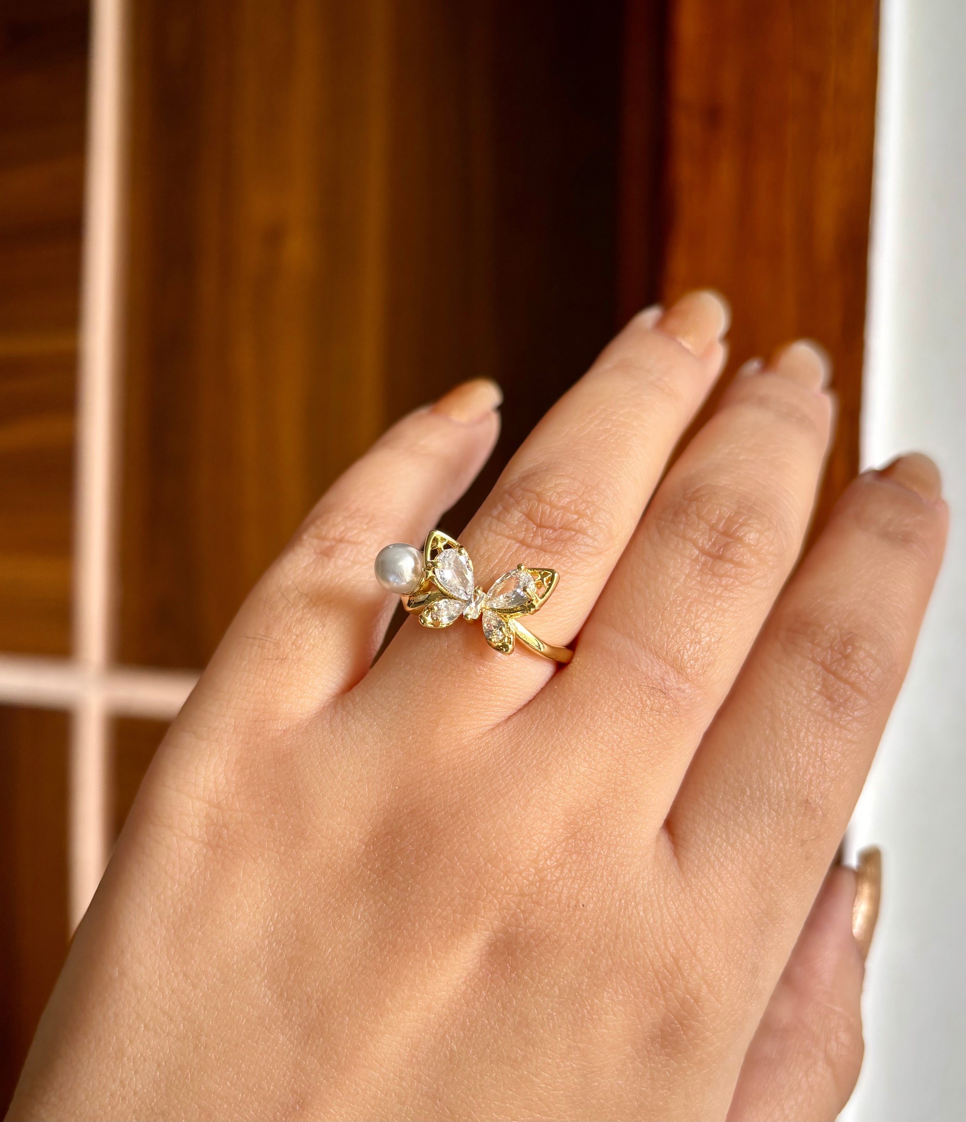 Diamond Butterfly Adjustable Ring