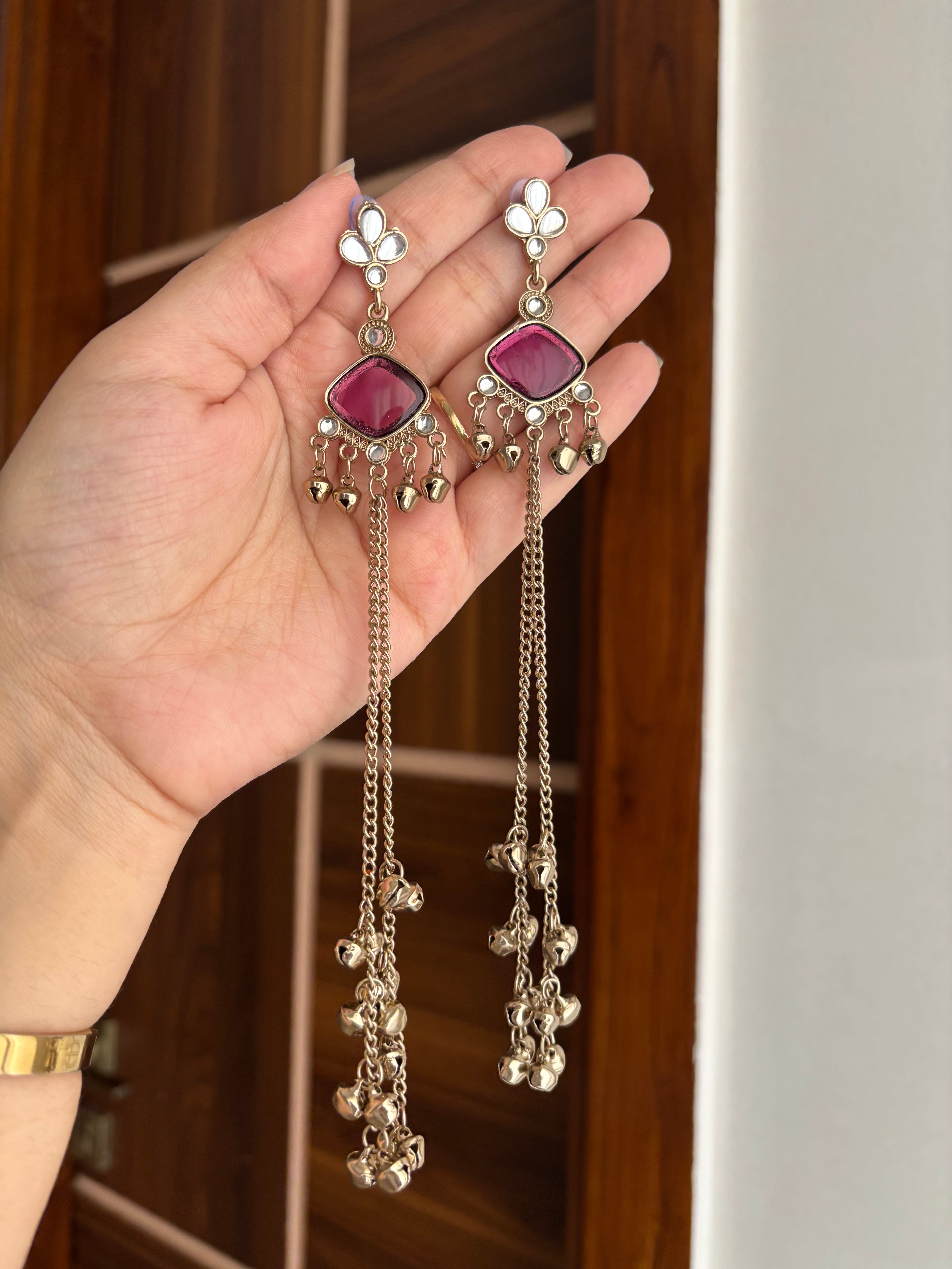 Shalini Kashmiri Long Earrings ( Purple )