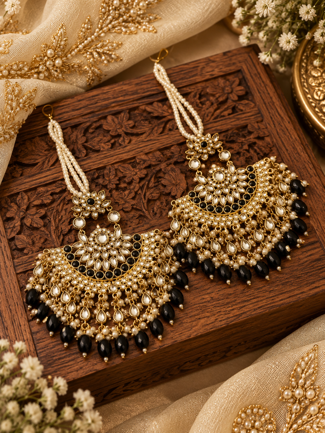 Premium Heavy Look Earrings With Detachable Sahara (Black)