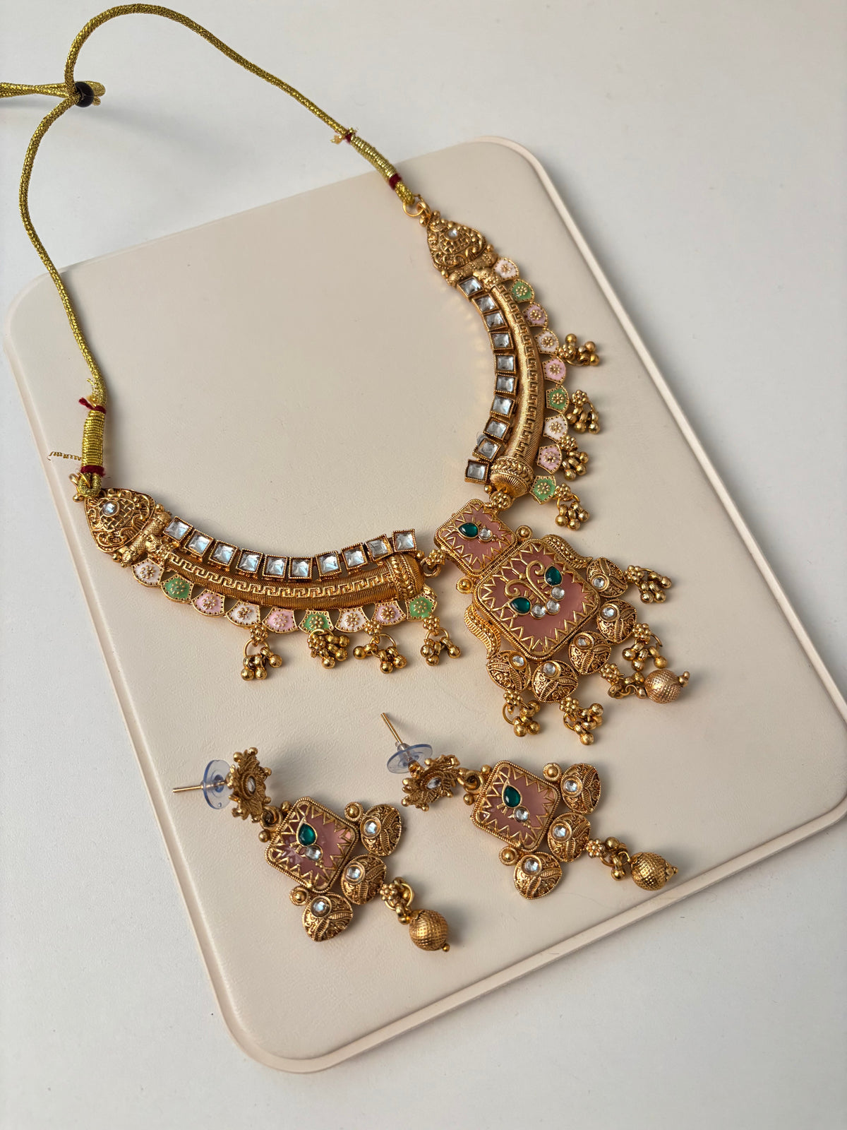 Gold Look Like Necklace With Earrings (Blush Pink)