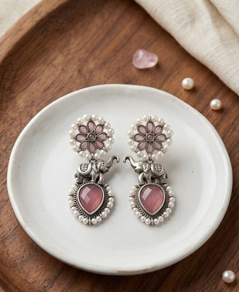 Baby Pink German Silver Earrings