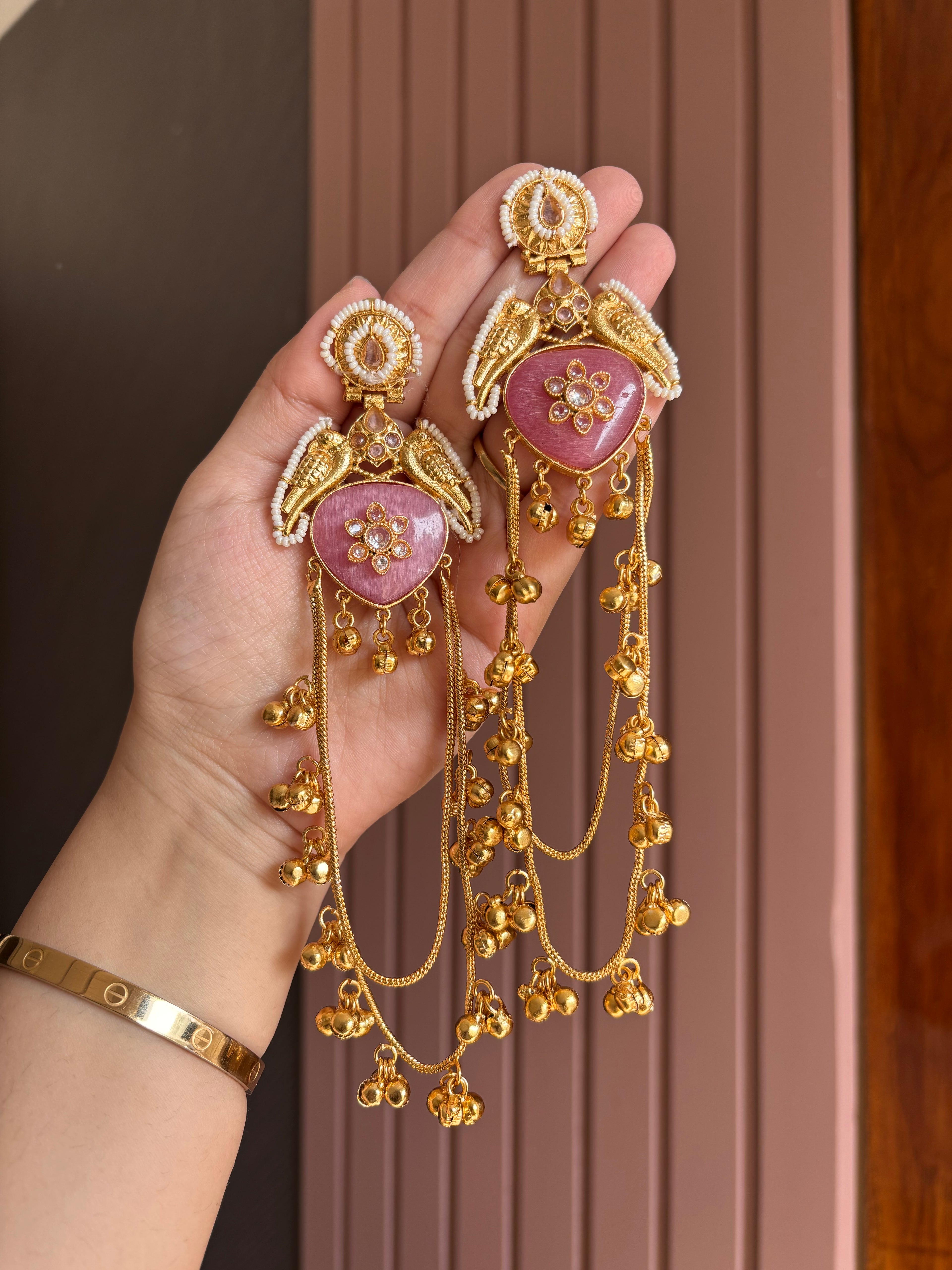 Preet Kashmiri Designer Long Earrings ( Pink )