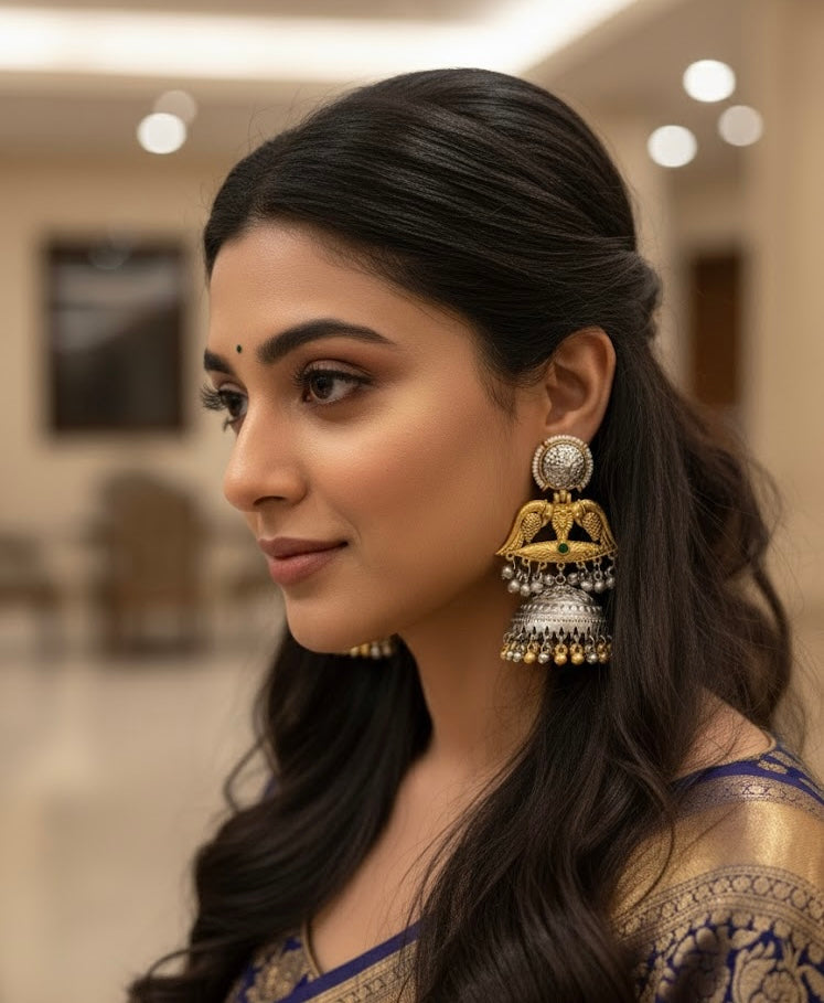 Silver Golden Combo Jhumkas