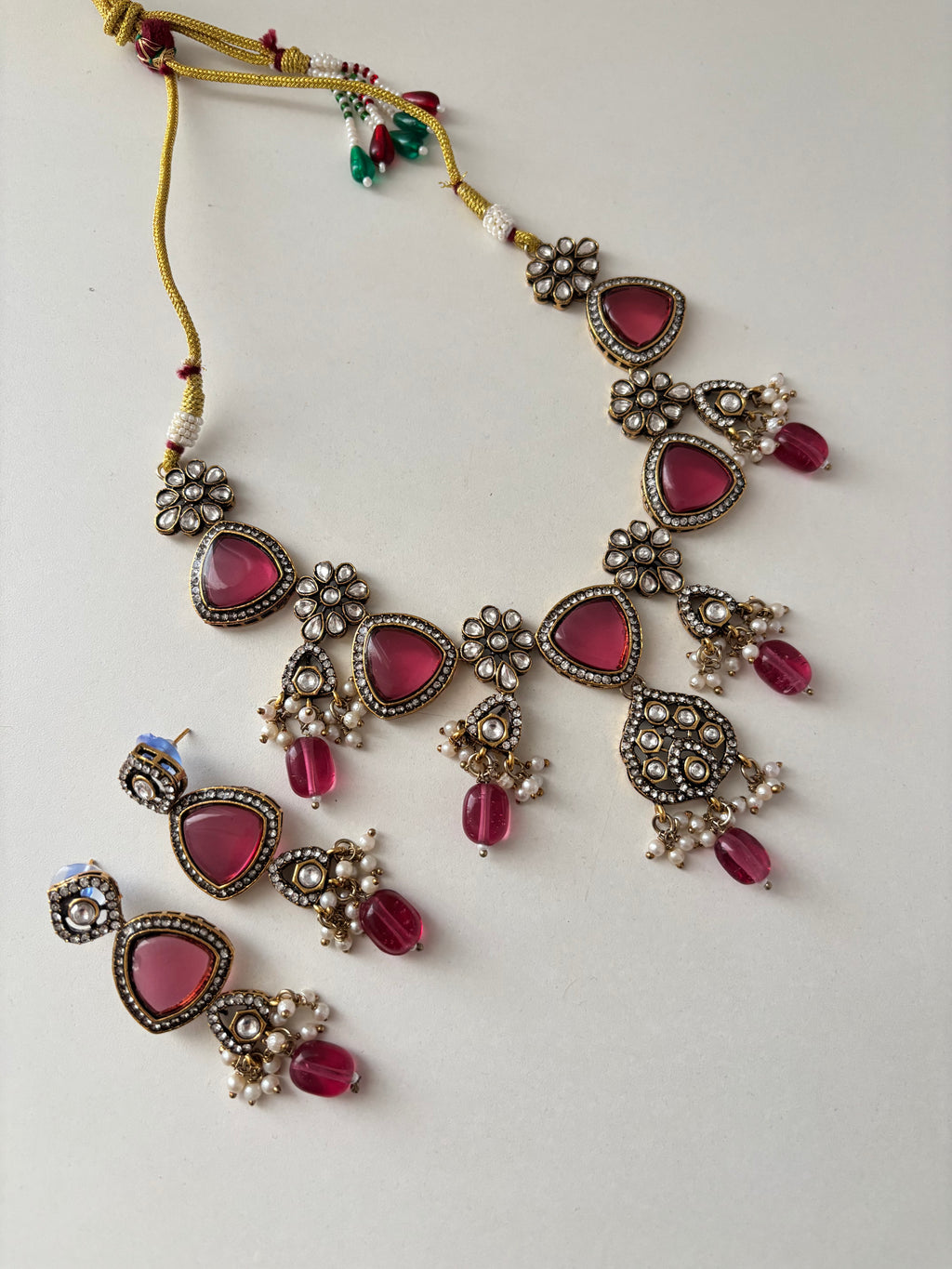 Shishuka Moissanite Necklace With Earrings (Ruby)