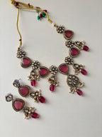 Shishuka Moissanite Necklace With Earrings (Ruby)