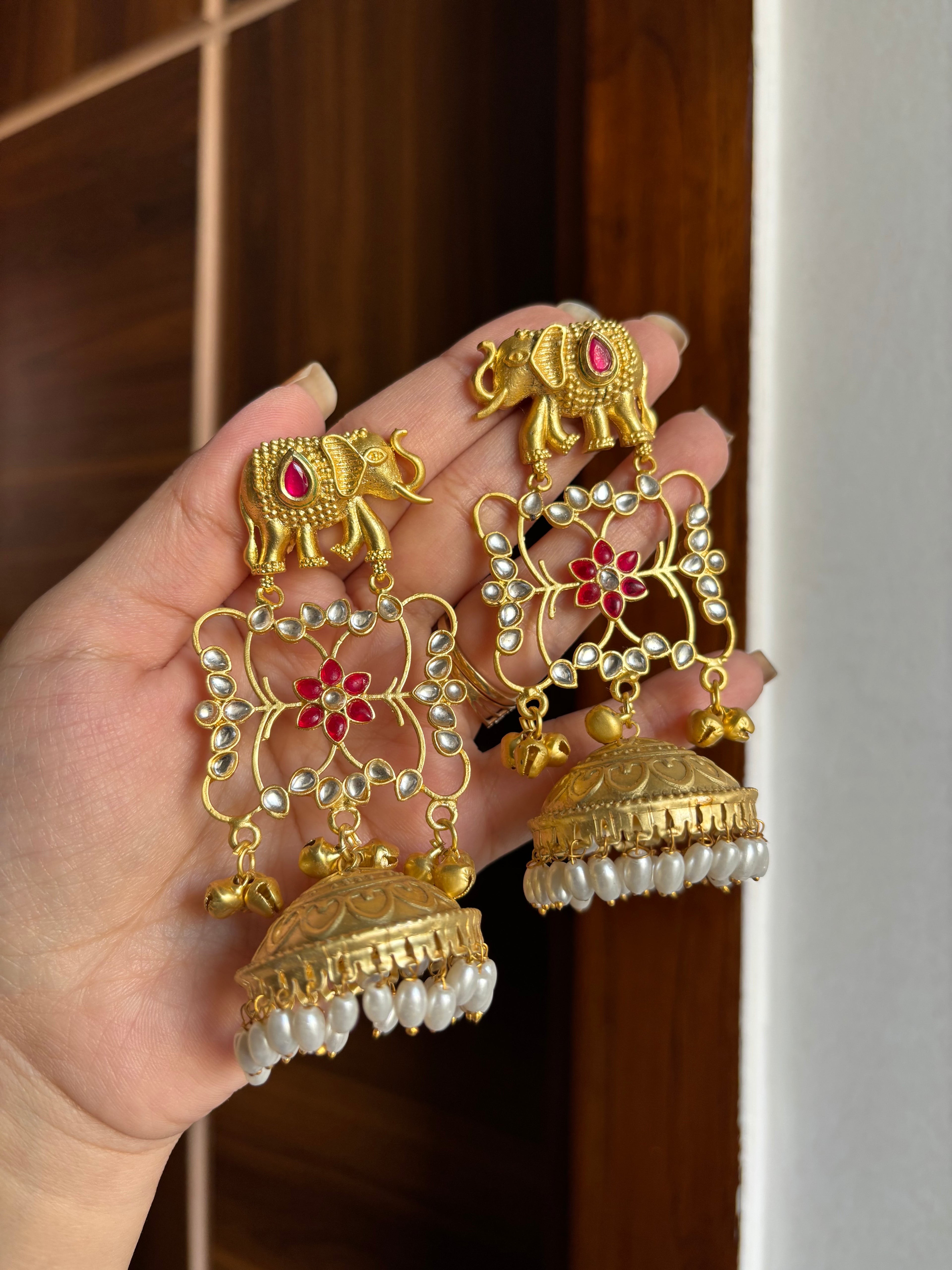 Brass Jhumka (Ruby)
