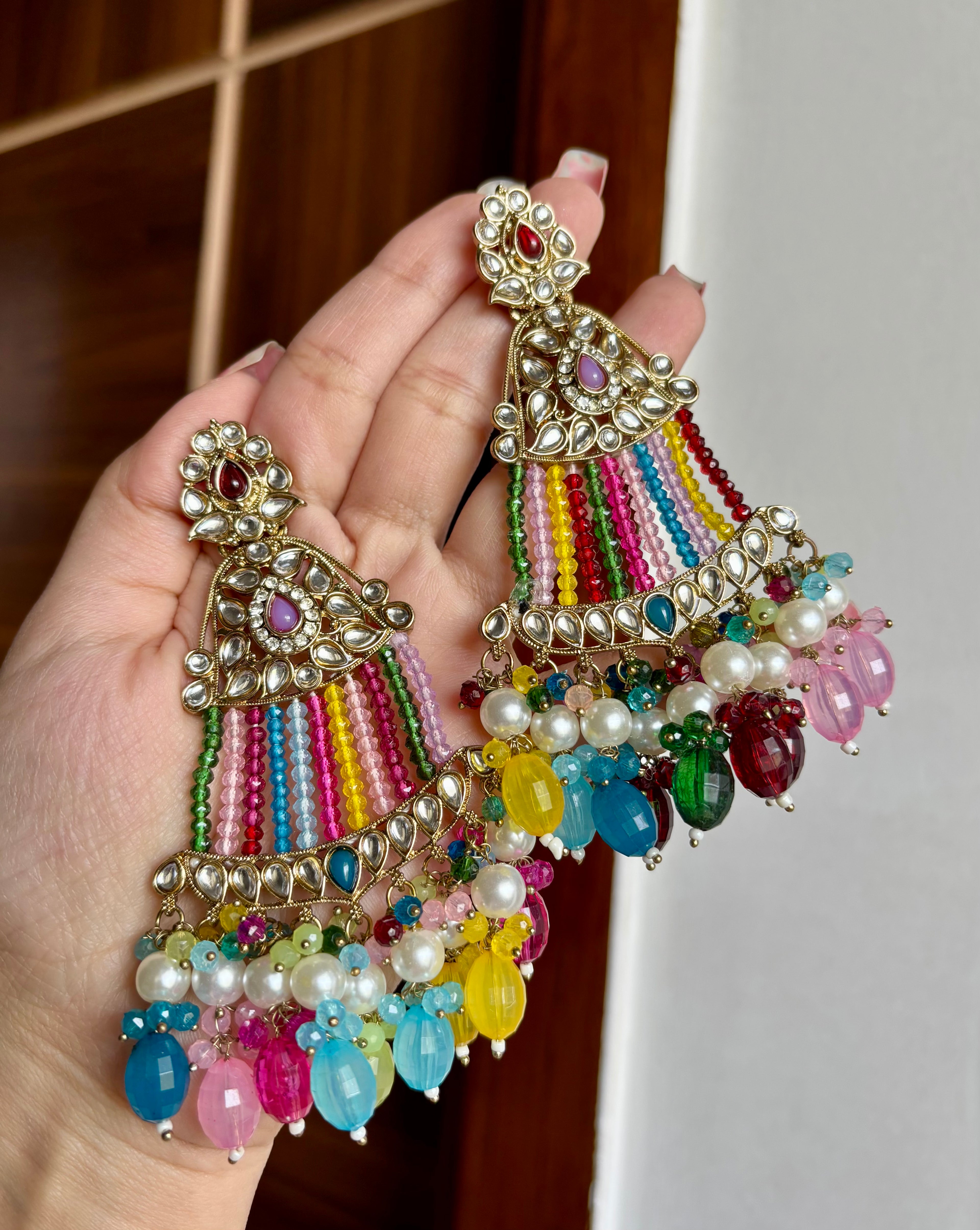 High Quality Designer Mughal Long Earrings (Multi)