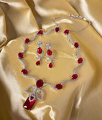 Angel American Diamond Sleek Necklace With Earrings (Ruby)