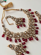 Tanisha Premium Moissanite Necklace With Mang Tikka & Earrings (Maroon)