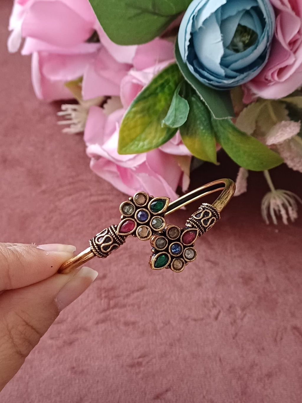 Flower Almond Oxidised Openable Bracelet