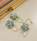 Flower Petal Floral Necklace With Mang Tikka & Earrings (Blue)