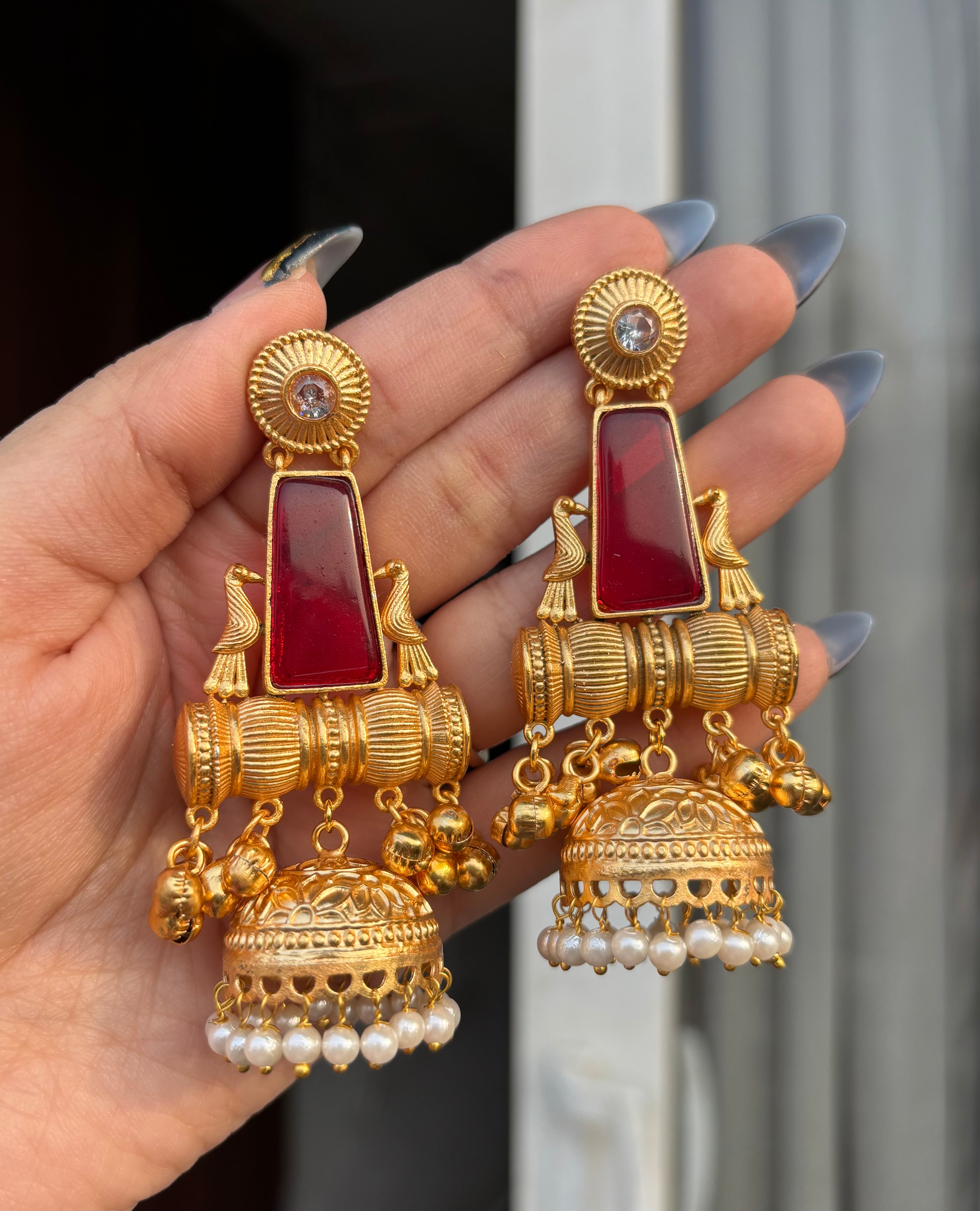 Maroon Kashmiri Dhumroo Jhumkas