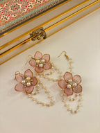 Flower Petal Floral Necklace With Mang Tikka & Earrings (Barbie Pink)