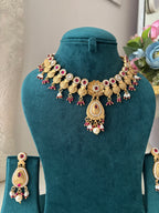 Sakshi Brass Necklace With Earrings ( Pink)
