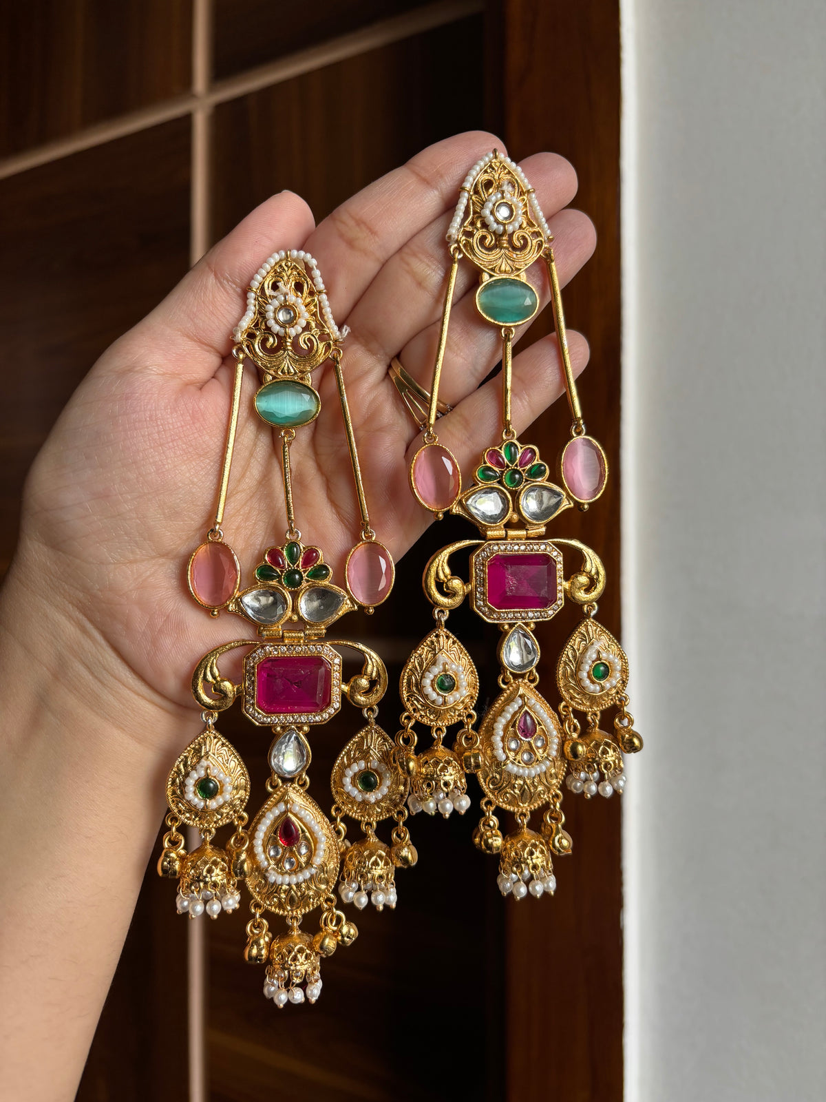 High Quality Designer Long Kashmiri Earrings (Pastel Shade Mix)