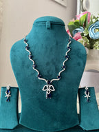 Angel American Diamond Sleek Necklace With Earrings ( Blue )