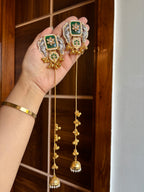 Golden & Silver Combination Long Kashmiri Earrings ( Green)