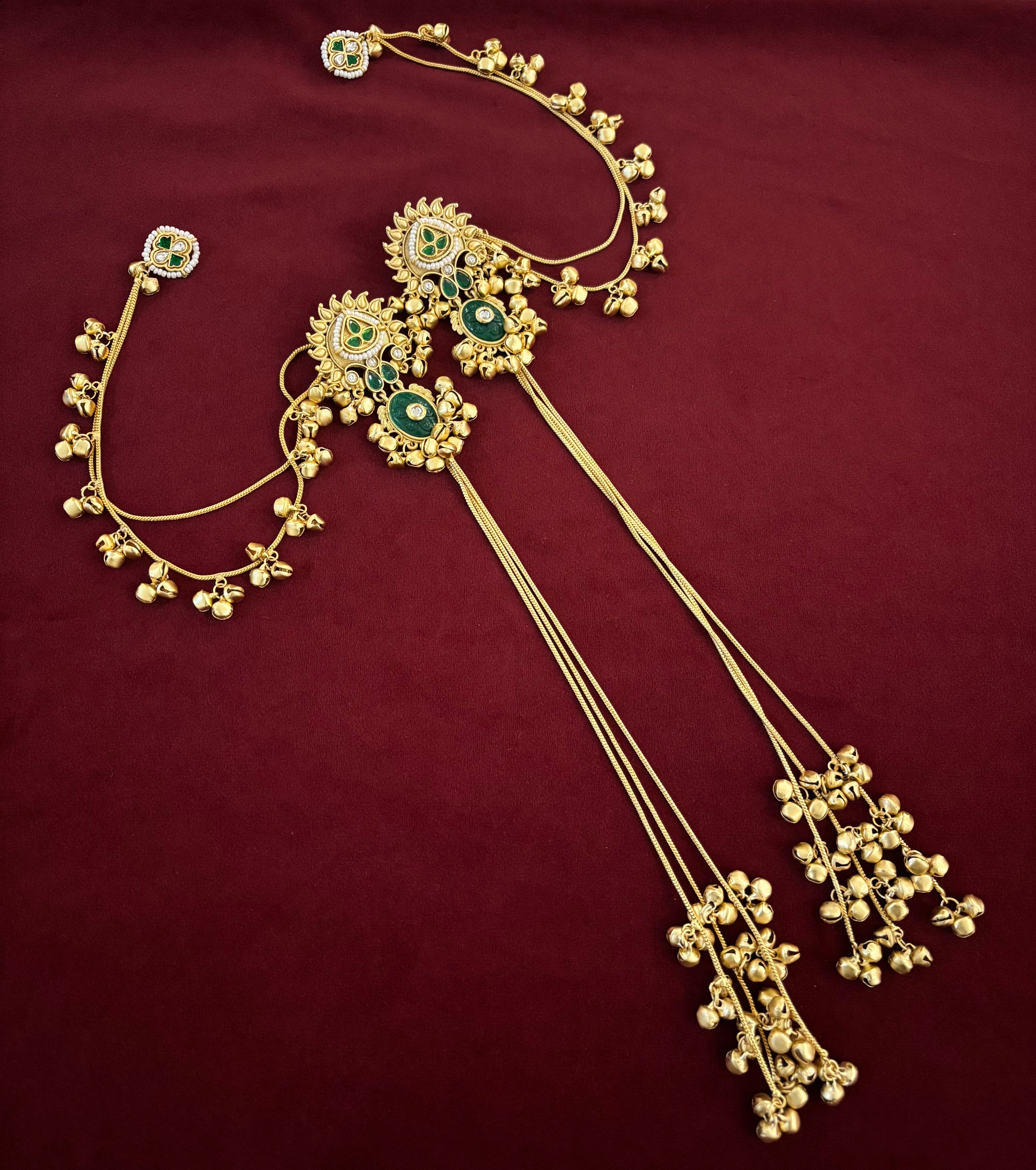 Priyanka Kashmiri Long Layer Earrings With Detachable Side Layer ( Green )