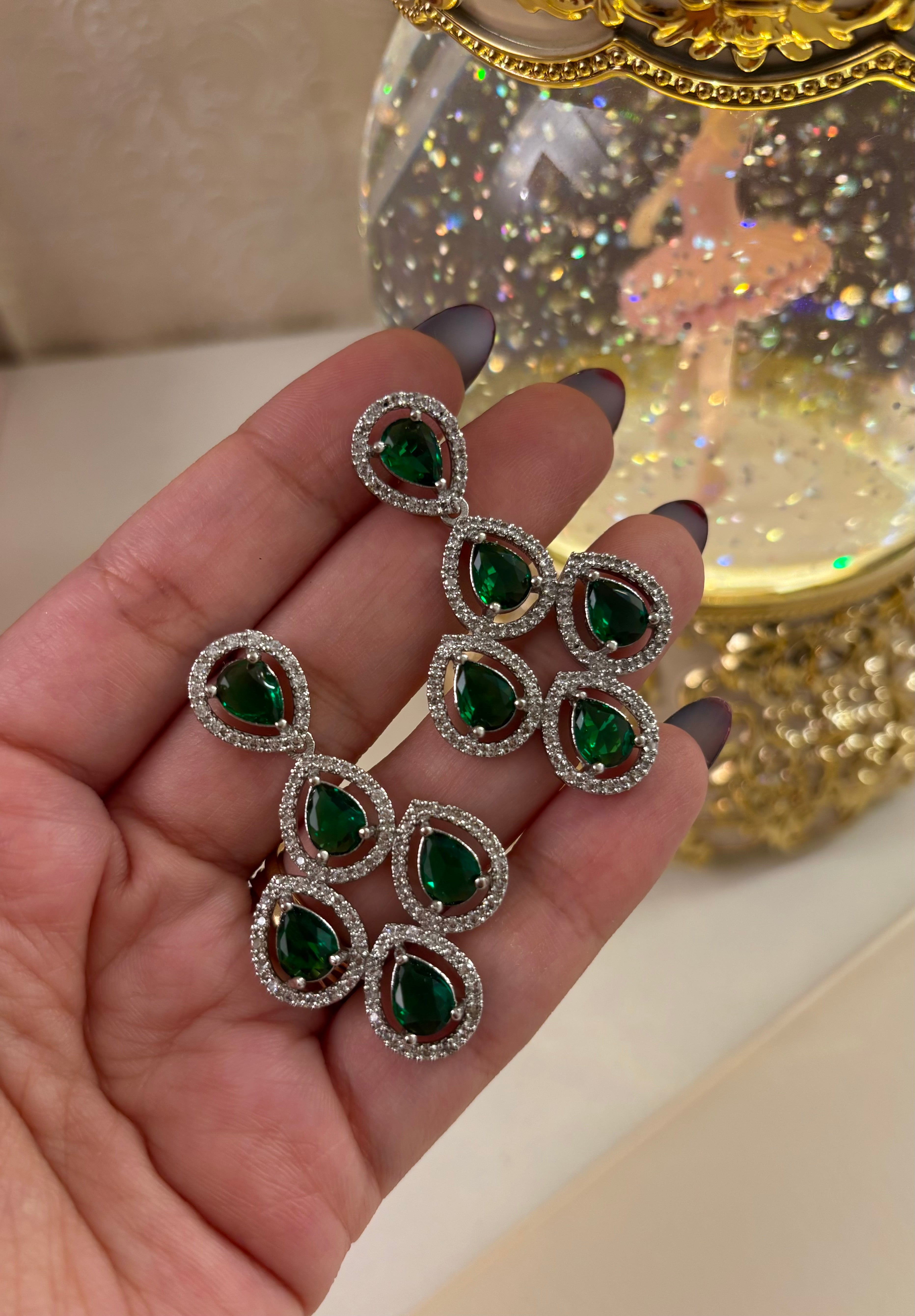 Malta Emerald American Diamond Earrings