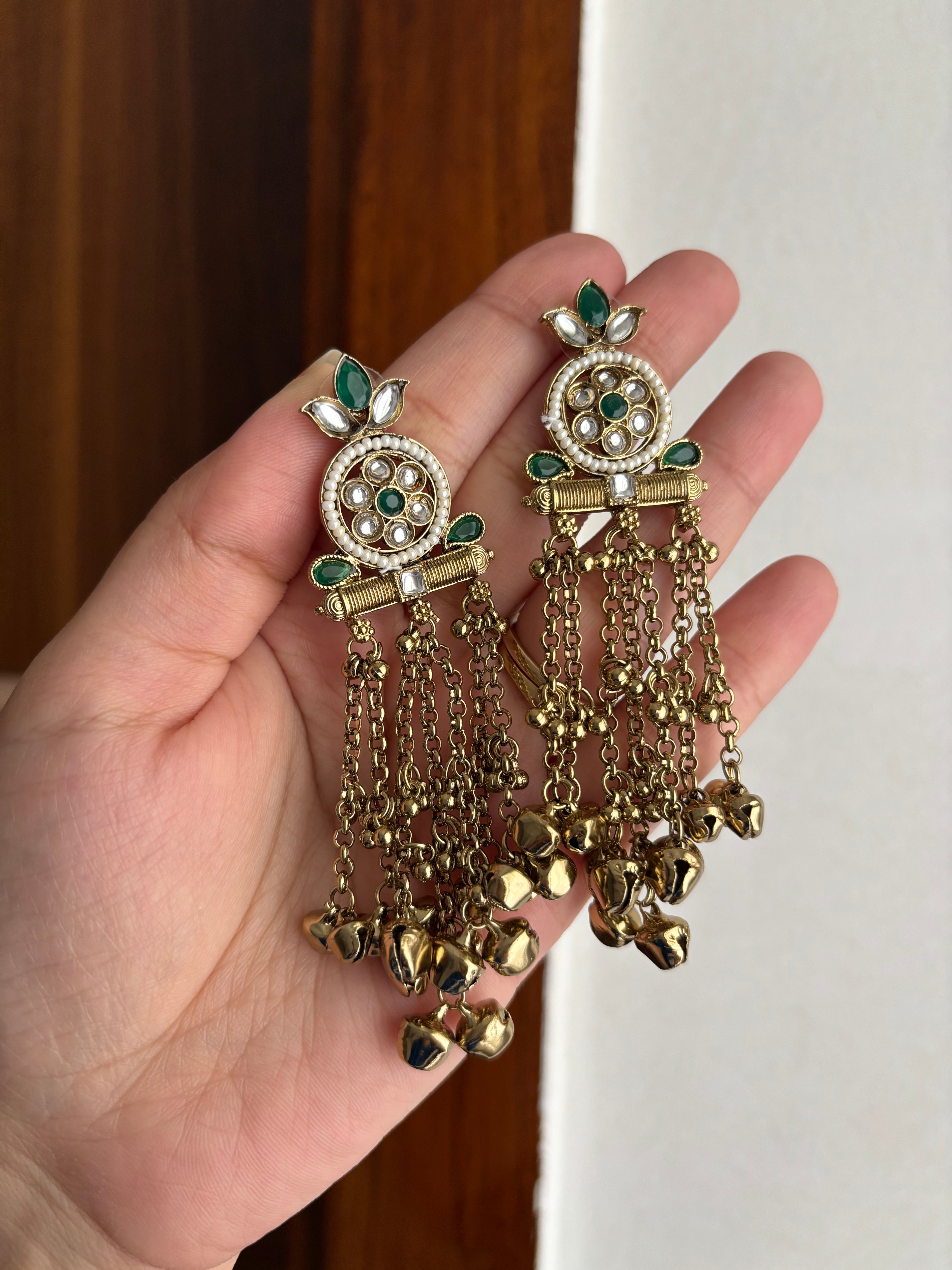 Ghungroo Layer Earrings (Green)