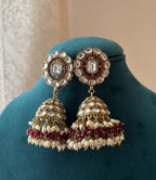 Tavleen Designer Kundan Jhumkas (Maroon)