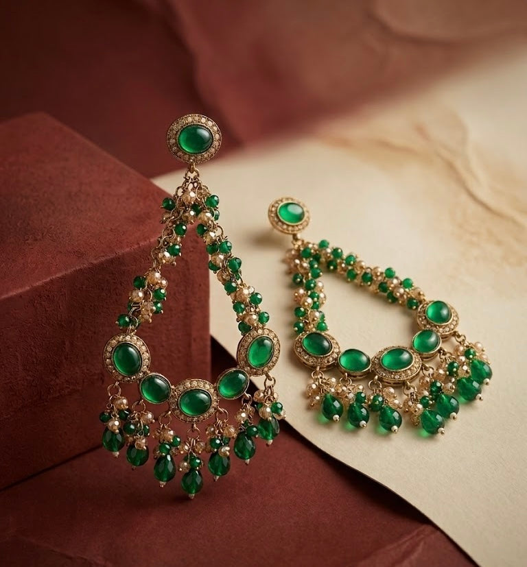 High Quality Designer Green Chandbali Earrings