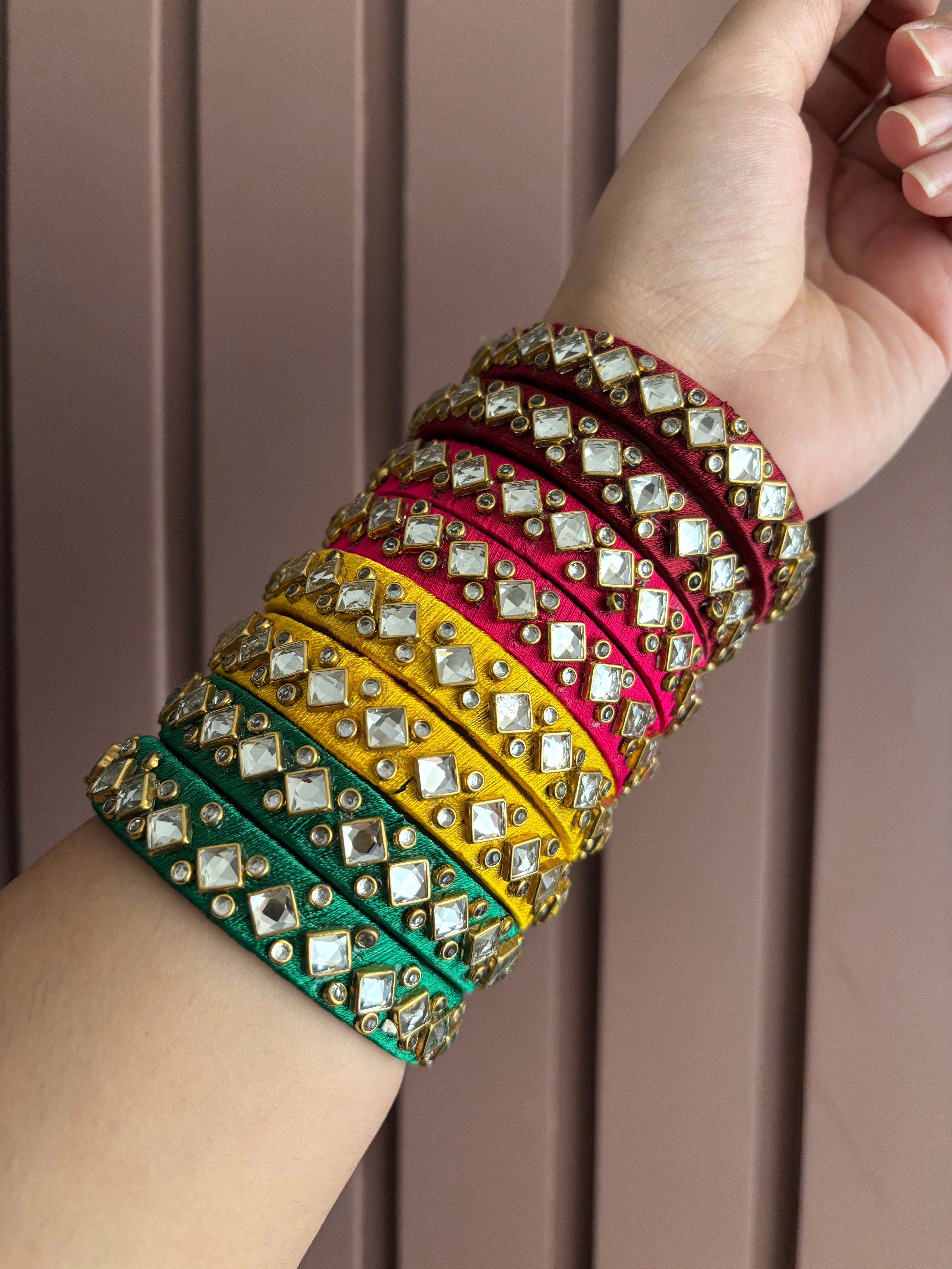 Silk Thread & Kundan Touch Bangles Pair