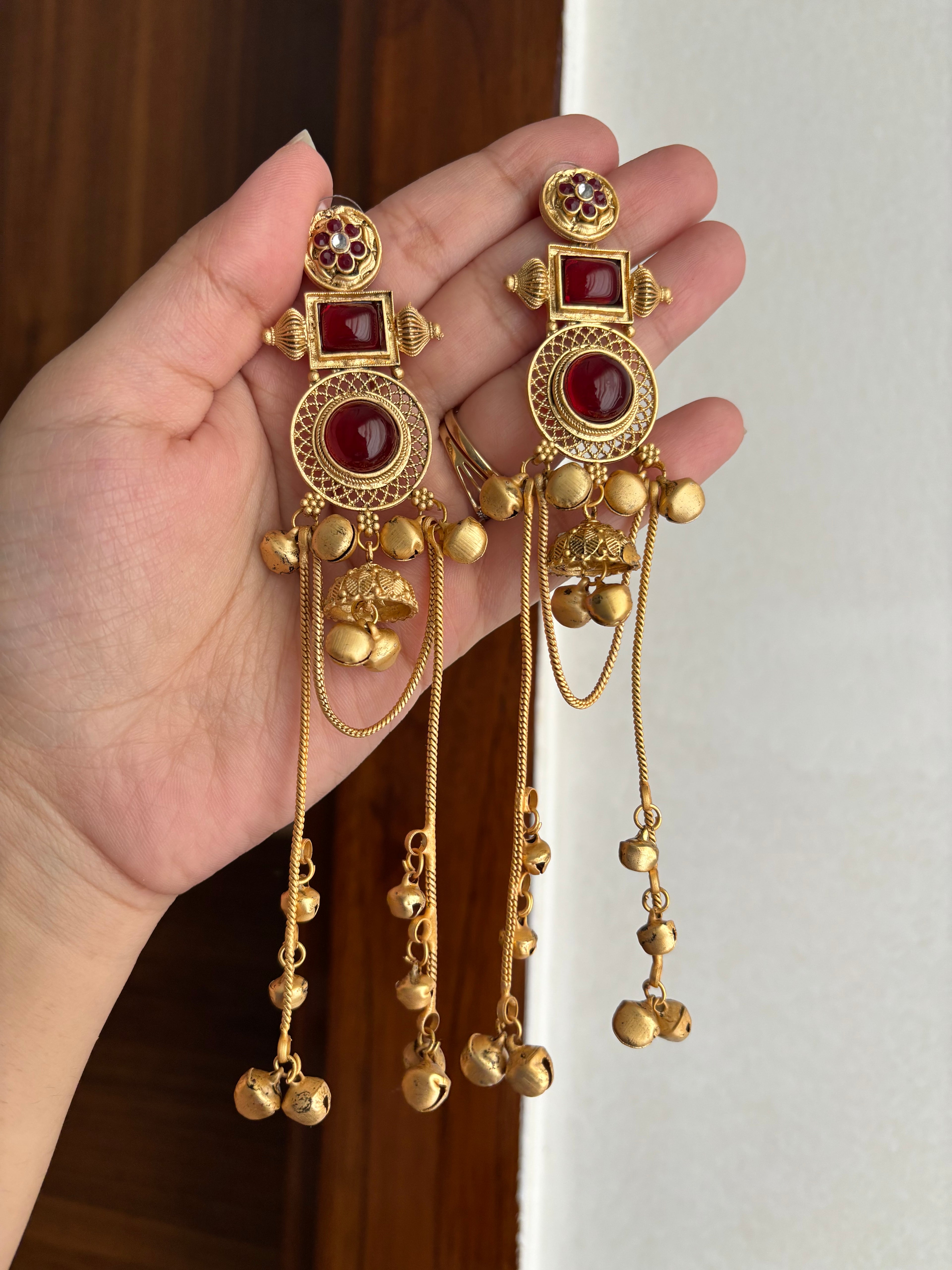 Maroon Round Kashmiri Earrings