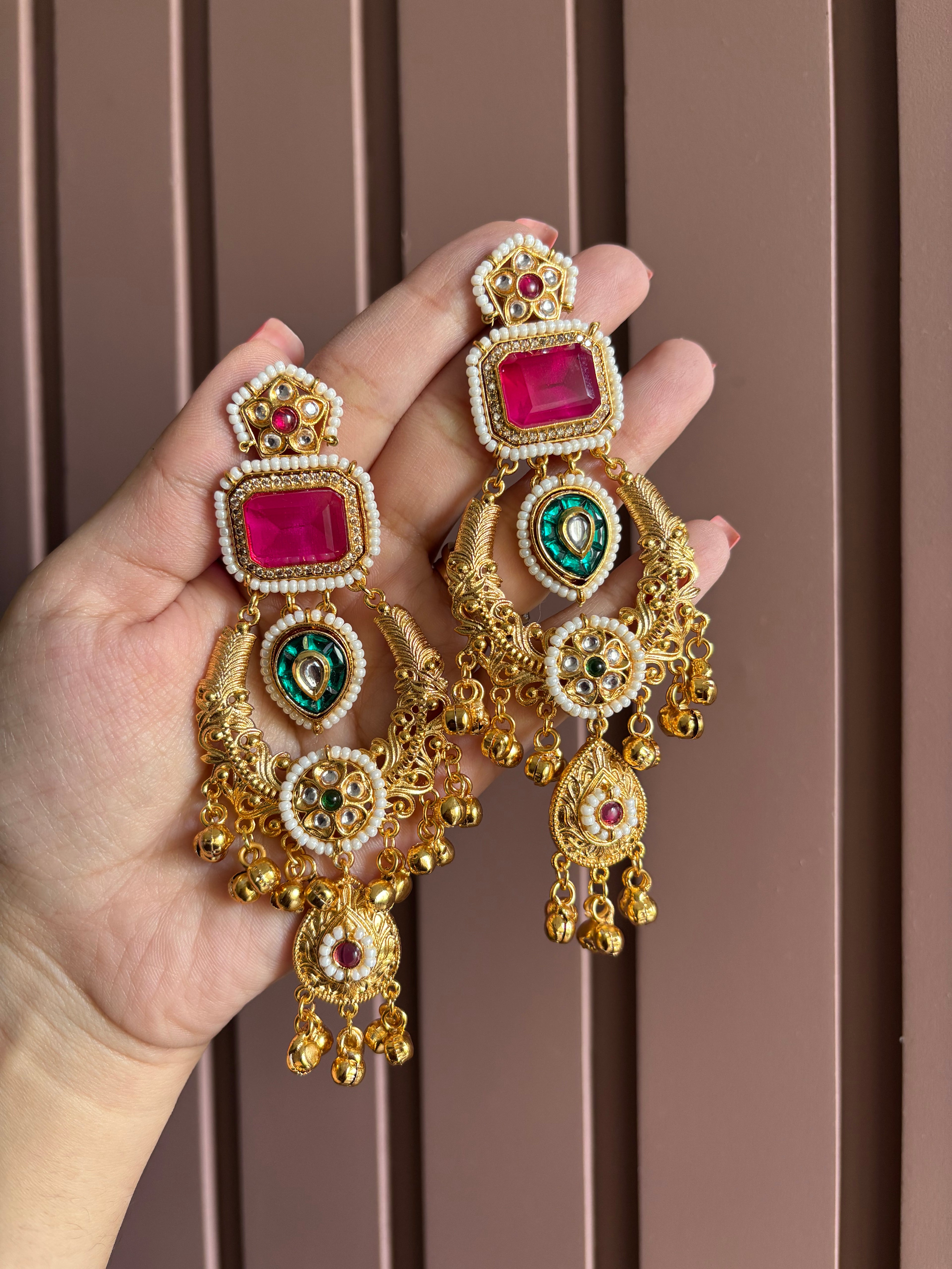 Inayat Kashmiri Earrings (Dark Pink)