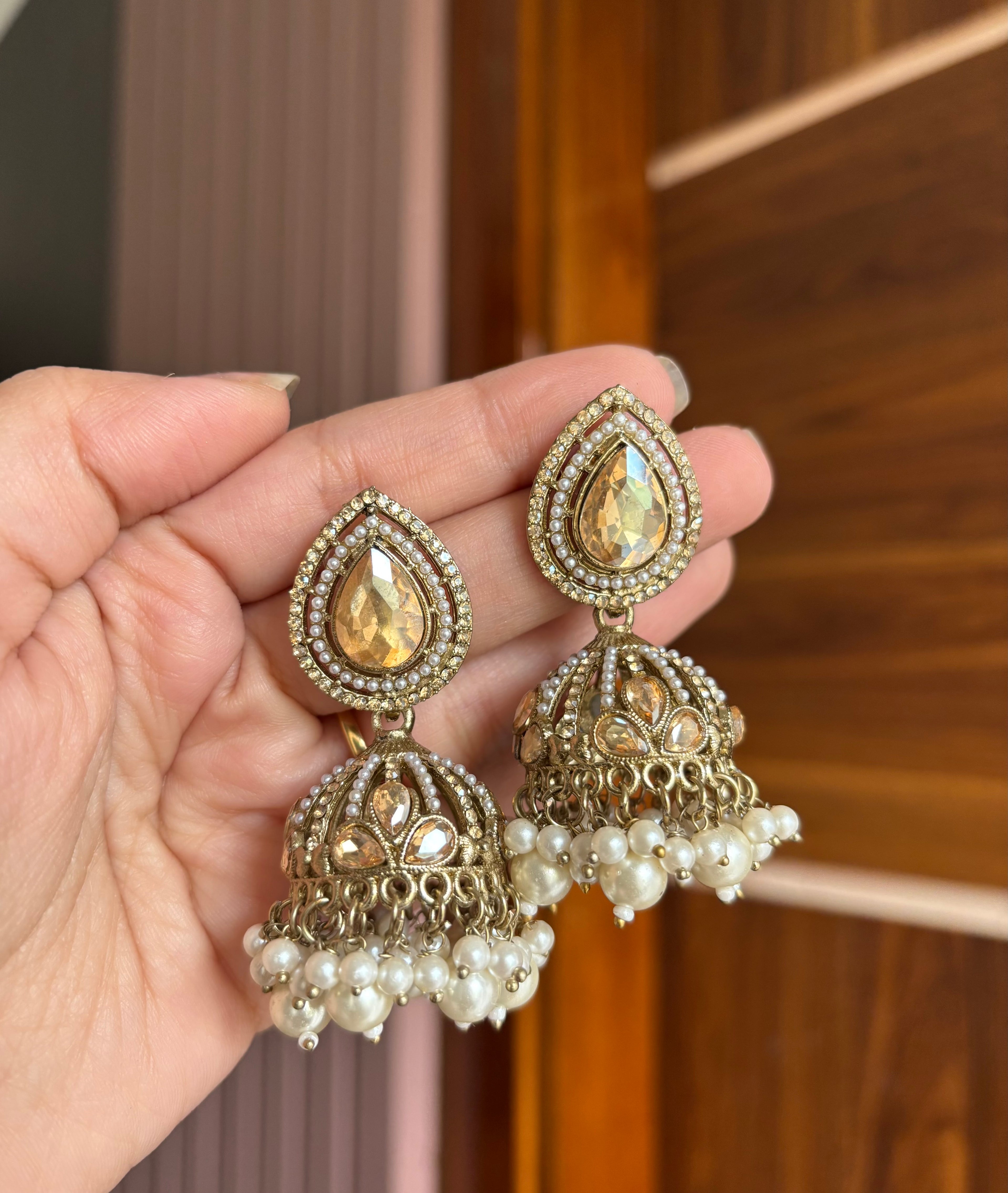 Almond Golden Jhumkas