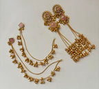 High Quality Designer Brass Kashmiri Earrings With Detachable Earchain (Pink)