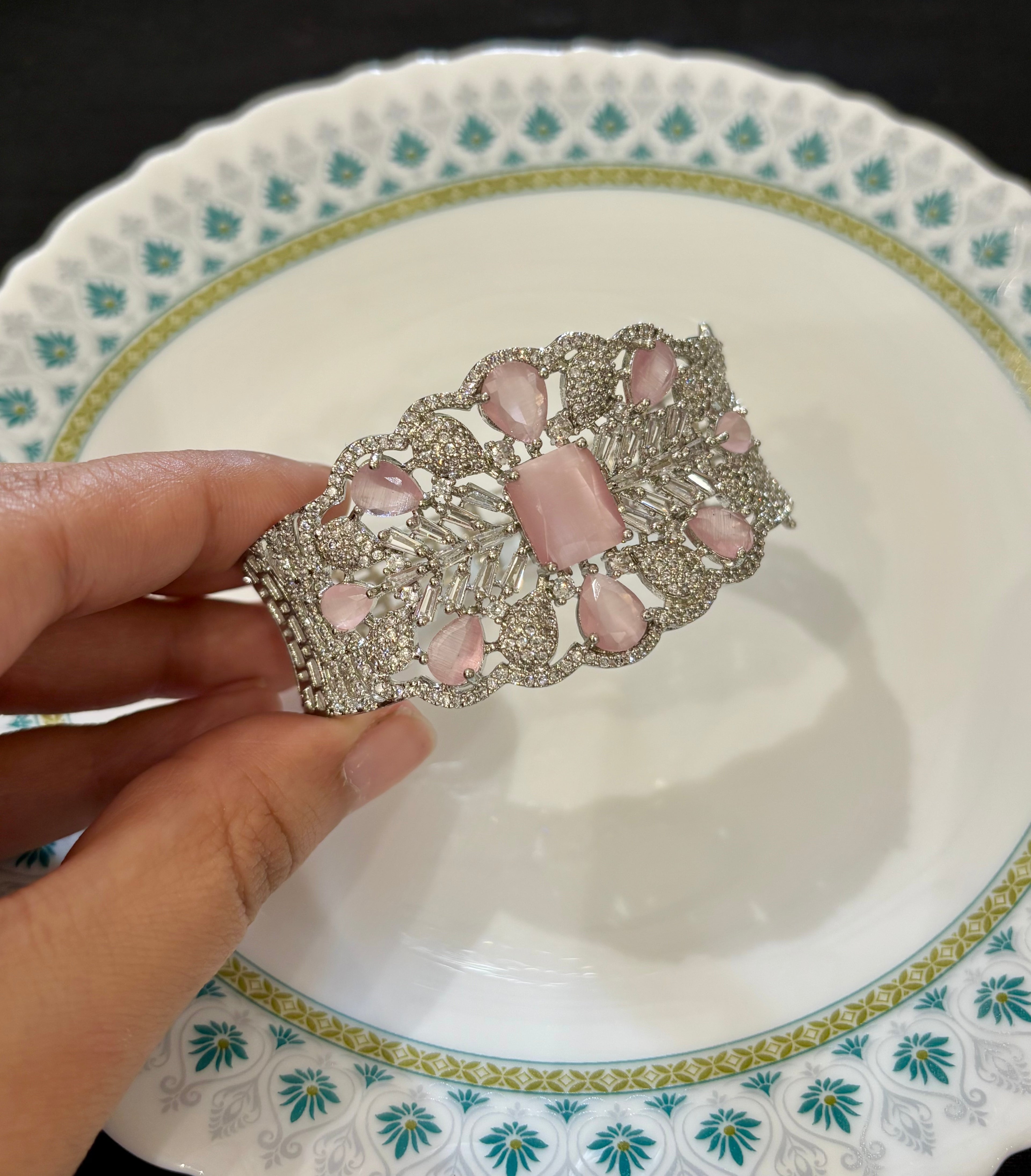 Maria American Diamond Openable Bracelet ( Pink )