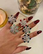 Flower American Diamond Adjustable Rings