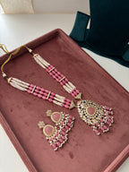 Premium Designer Kundan Haar With Earrings (Pink)