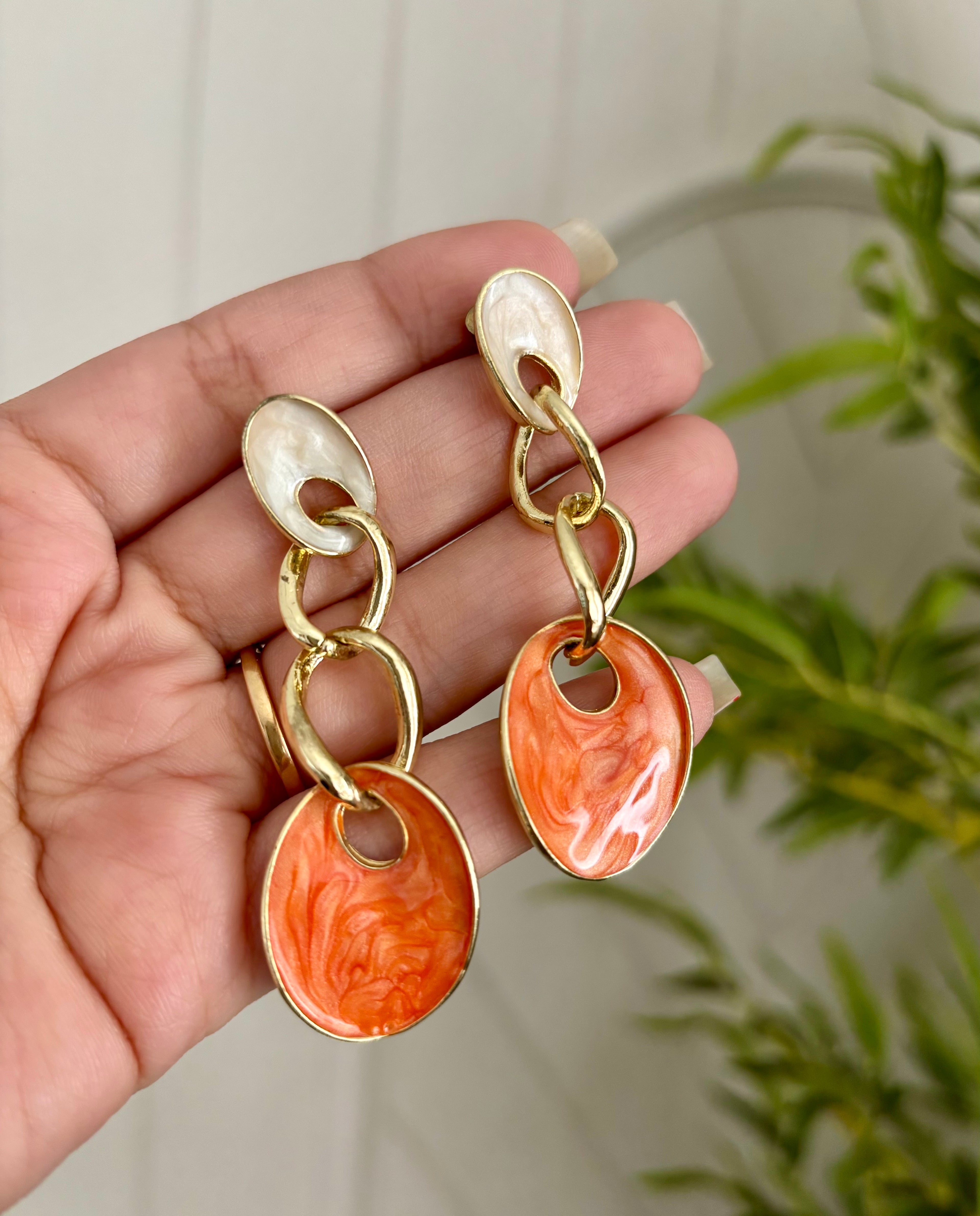 Orange Long Rings Earrings