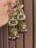 Champa Heavy Look Jhumkas With Sahara (Wine)
