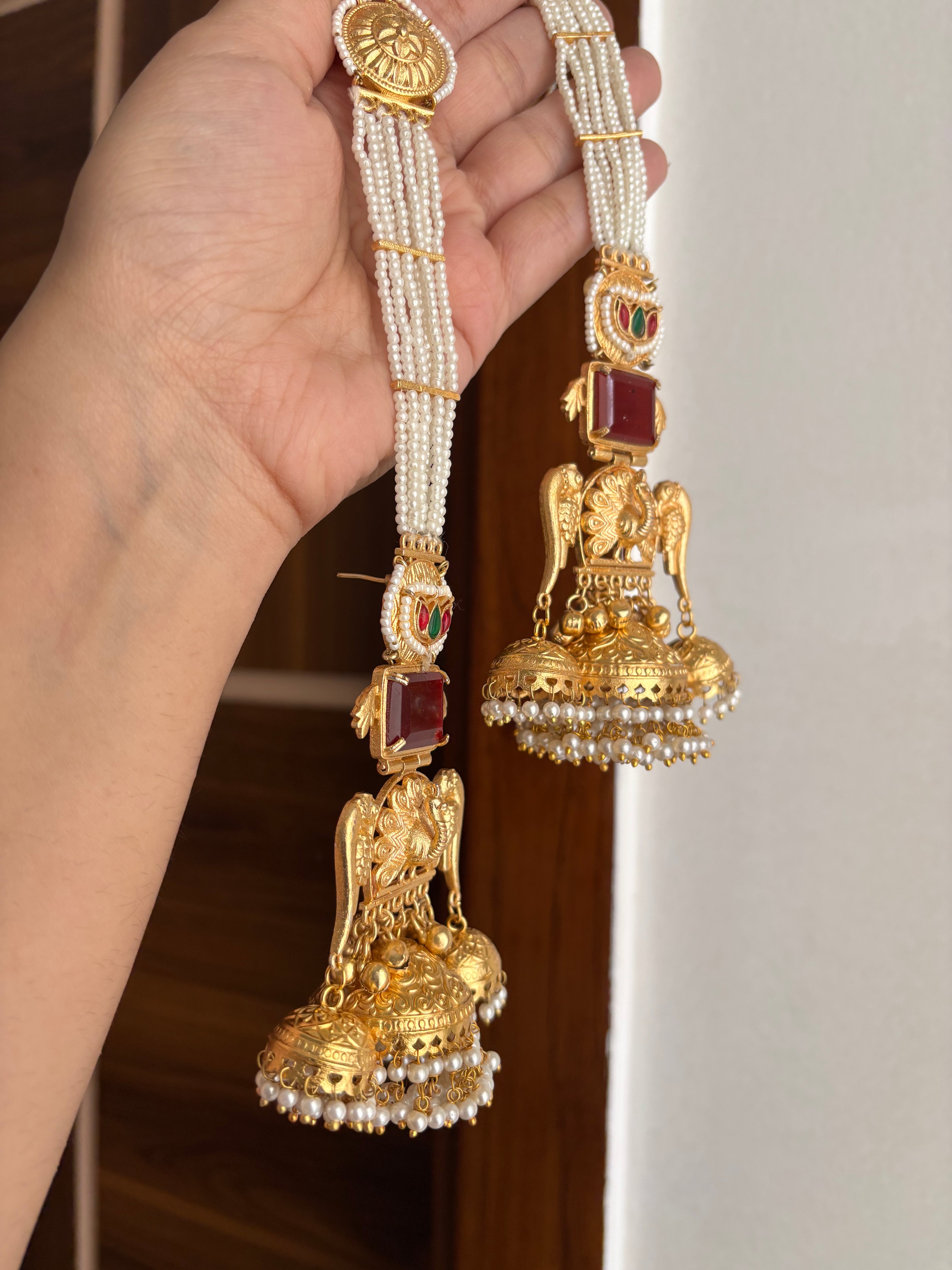 Shazia Premium Kashmiri Earrings With Pearls Touch Sahara (Maroon)