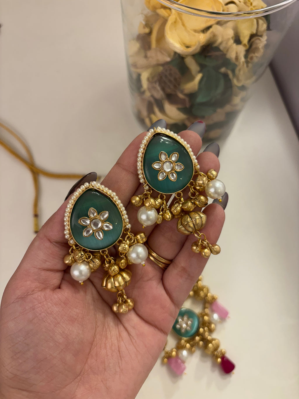 Premium Quality Brass Fusion Necklace With Earrings (Pink/Mint)
